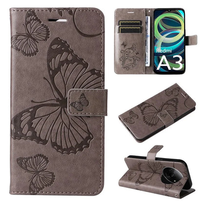 KT Imprinting Flower Series-2 For Xiaomi Redmi A3 Case Card Holder Wrist Strap Leather Phone Cover