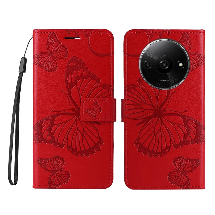 KT Imprinting Flower Series-2 For Xiaomi Redmi A3 Case Card Holder Wrist Strap Leather Phone Cover