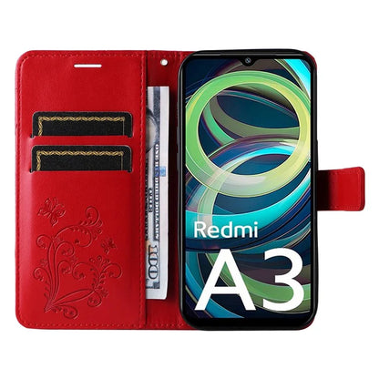 KT Imprinting Flower Series-2 For Xiaomi Redmi A3 Case Card Holder Wrist Strap Leather Phone Cover
