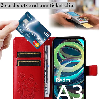 KT Imprinting Flower Series-2 For Xiaomi Redmi A3 Case Card Holder Wrist Strap Leather Phone Cover