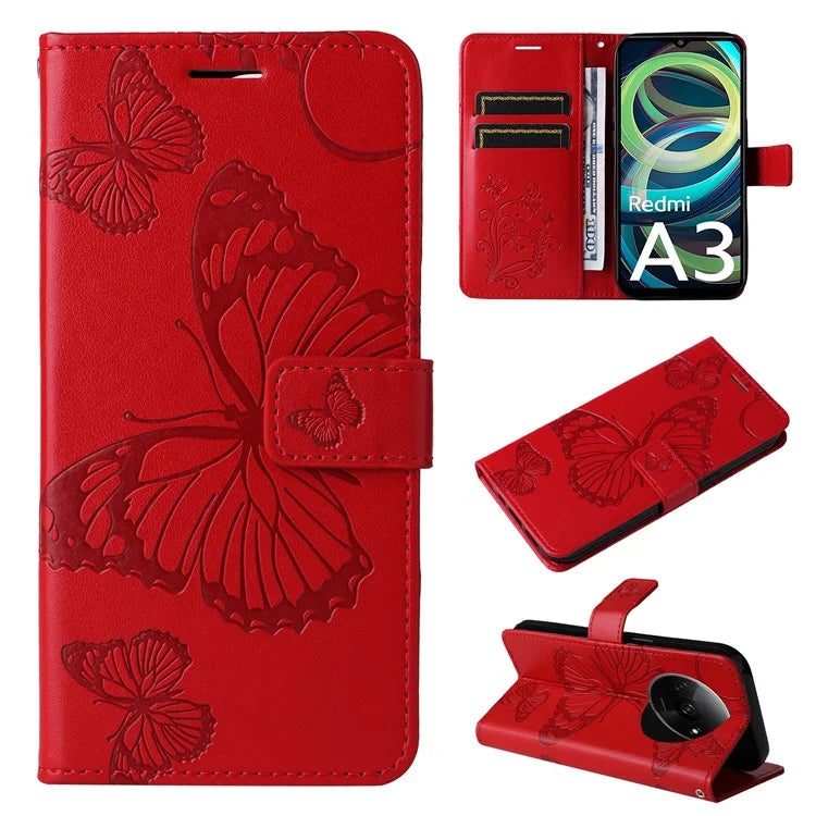 KT Imprinting Flower Series-2 For Xiaomi Redmi A3 Case Card Holder Wrist Strap Leather Phone Cover