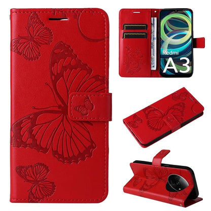 KT Imprinting Flower Series-2 For Xiaomi Redmi A3 Case Card Holder Wrist Strap Leather Phone Cover