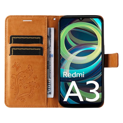 KT Imprinting Flower Series-2 For Xiaomi Redmi A3 Case Card Holder Wrist Strap Leather Phone Cover