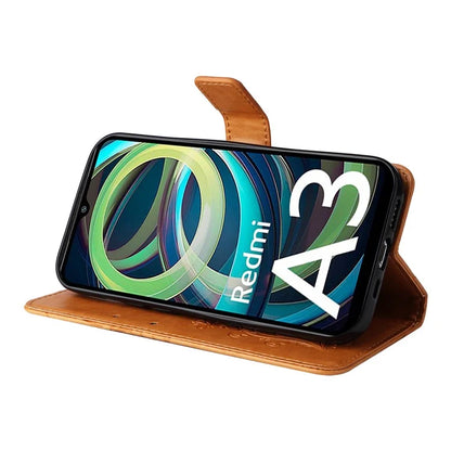 KT Imprinting Flower Series-2 For Xiaomi Redmi A3 Case Card Holder Wrist Strap Leather Phone Cover