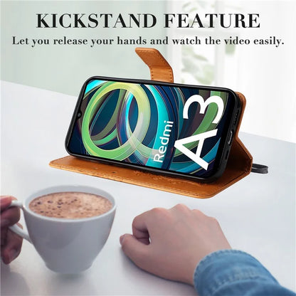 KT Imprinting Flower Series-2 For Xiaomi Redmi A3 Case Card Holder Wrist Strap Leather Phone Cover