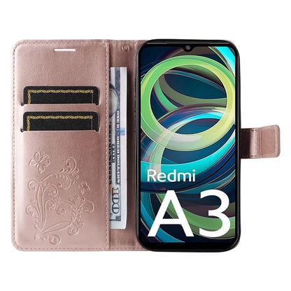 KT Imprinting Flower Series-2 For Xiaomi Redmi A3 Case Card Holder Wrist Strap Leather Phone Cover
