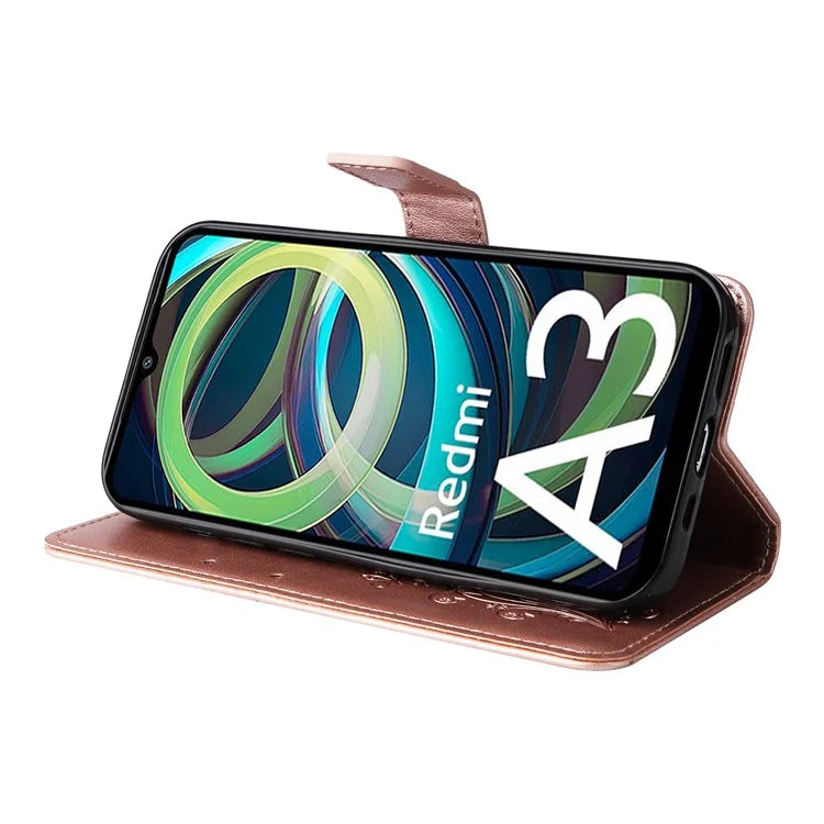 KT Imprinting Flower Series-2 For Xiaomi Redmi A3 Case Card Holder Wrist Strap Leather Phone Cover