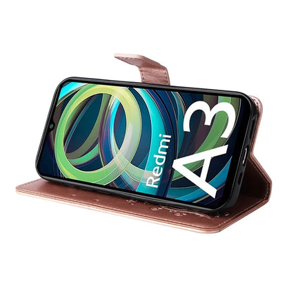 KT Imprinting Flower Series-2 For Xiaomi Redmi A3 Case Card Holder Wrist Strap Leather Phone Cover