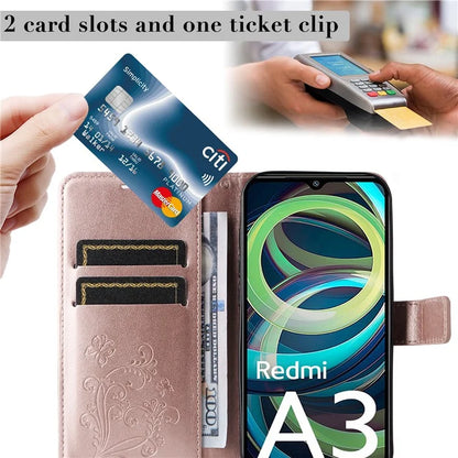 KT Imprinting Flower Series-2 For Xiaomi Redmi A3 Case Card Holder Wrist Strap Leather Phone Cover