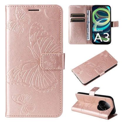 KT Imprinting Flower Series-2 For Xiaomi Redmi A3 Case Card Holder Wrist Strap Leather Phone Cover
