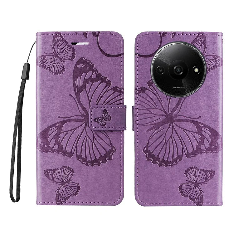 KT Imprinting Flower Series-2 For Xiaomi Redmi A3 Case Card Holder Wrist Strap Leather Phone Cover