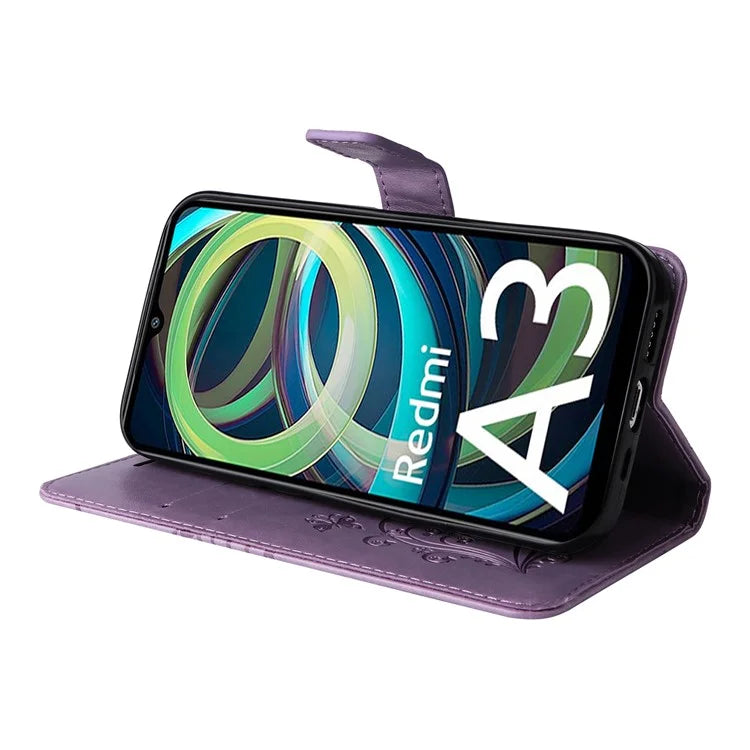 KT Imprinting Flower Series-2 For Xiaomi Redmi A3 Case Card Holder Wrist Strap Leather Phone Cover