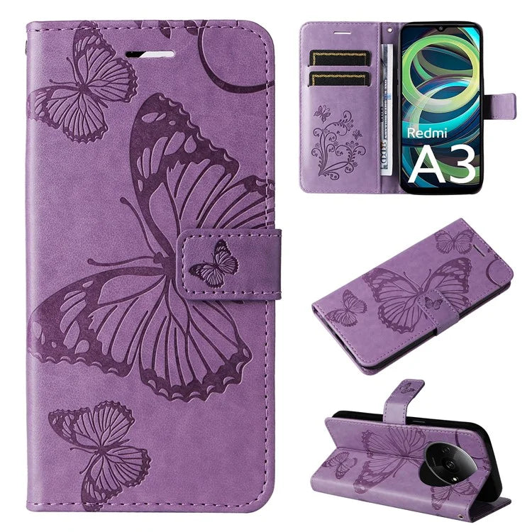 KT Imprinting Flower Series-2 For Xiaomi Redmi A3 Case Card Holder Wrist Strap Leather Phone Cover