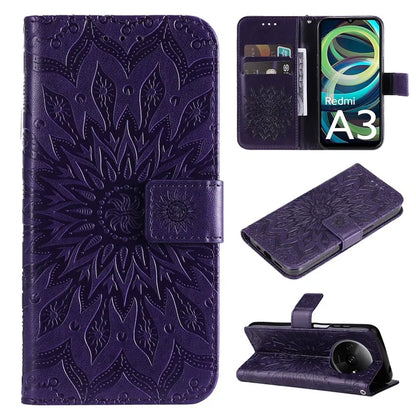 KT Imprinting Flower Series-1 For Xiaomi Redmi A3 Case Stand Function Leather Phone Cover