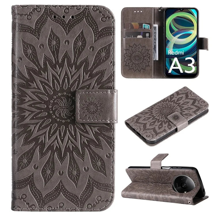 KT Imprinting Flower Series-1 For Xiaomi Redmi A3 Case Stand Function Leather Phone Cover