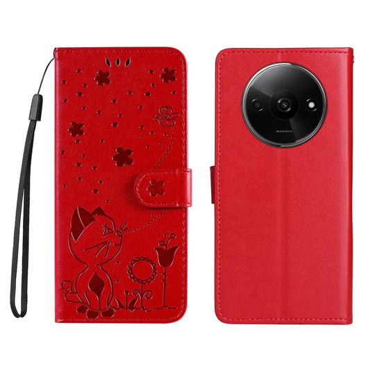 KT Imprinting Flower Series-4 For Xiaomi Redmi A3 Case PU Leather Cat Bee Pattern Phone Cover
