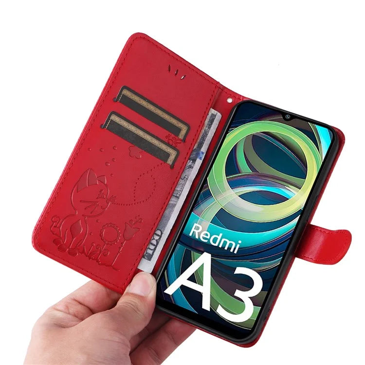 KT Imprinting Flower Series-4 For Xiaomi Redmi A3 Case PU Leather Cat Bee Pattern Phone Cover