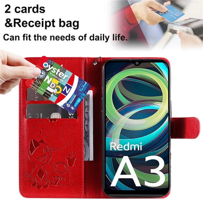 KT Imprinting Flower Series-4 For Xiaomi Redmi A3 Case PU Leather Cat Bee Pattern Phone Cover