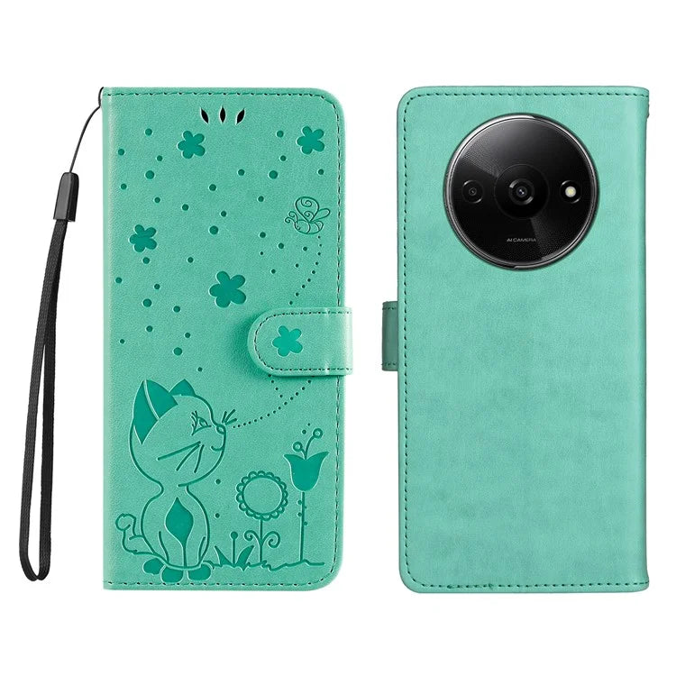 KT Imprinting Flower Series-4 For Xiaomi Redmi A3 Case PU Leather Cat Bee Pattern Phone Cover