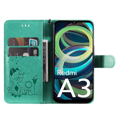 KT Imprinting Flower Series-4 For Xiaomi Redmi A3 Case PU Leather Cat Bee Pattern Phone Cover