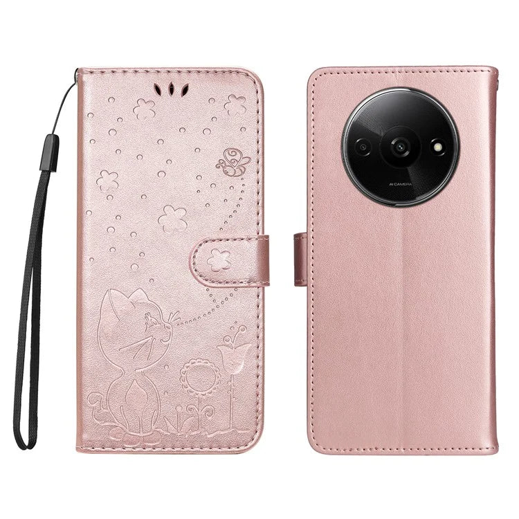 KT Imprinting Flower Series-4 For Xiaomi Redmi A3 Case PU Leather Cat Bee Pattern Phone Cover