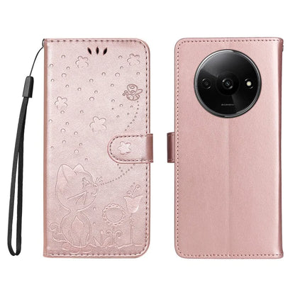 KT Imprinting Flower Series-4 For Xiaomi Redmi A3 Case PU Leather Cat Bee Pattern Phone Cover