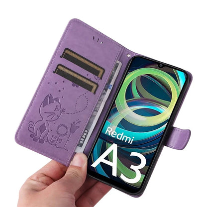 KT Imprinting Flower Series-4 For Xiaomi Redmi A3 Case PU Leather Cat Bee Pattern Phone Cover