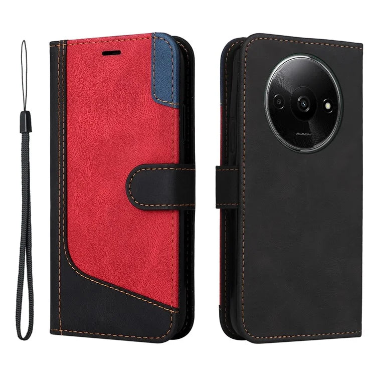 For Xiaomi Redmi A3 Case PU Leather Three-color Splicing Folio Protective Cover