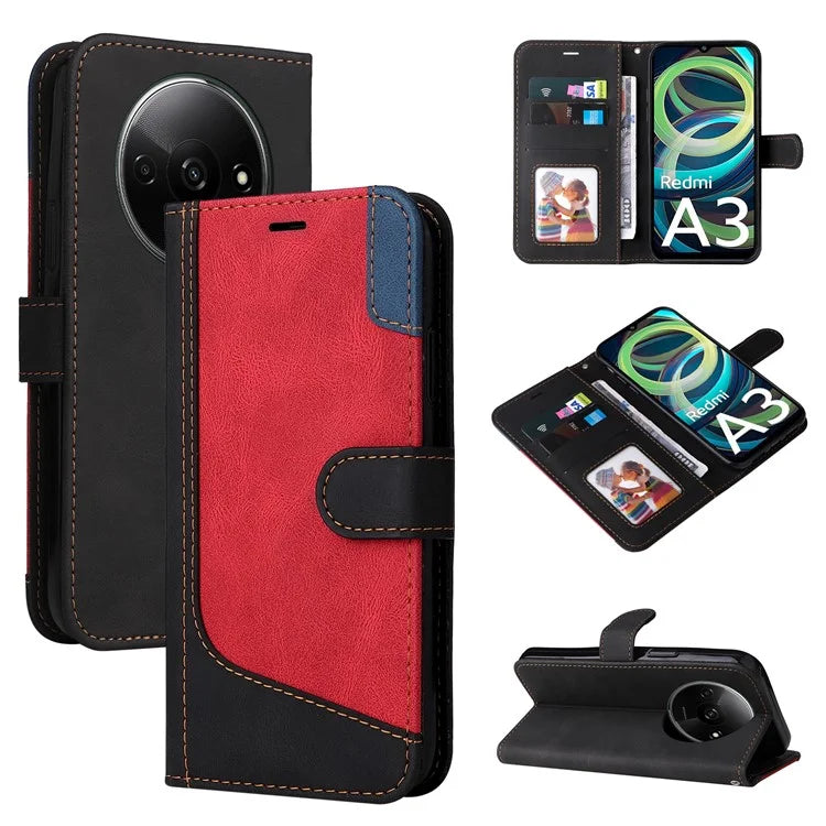 For Xiaomi Redmi A3 Case PU Leather Three-color Splicing Folio Protective Cover