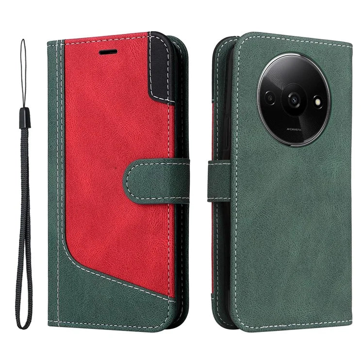 For Xiaomi Redmi A3 Case PU Leather Three-color Splicing Folio Protective Cover