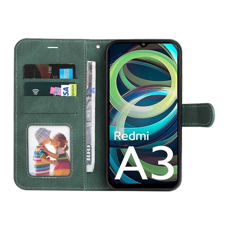 For Xiaomi Redmi A3 Case PU Leather Three-color Splicing Folio Protective Cover