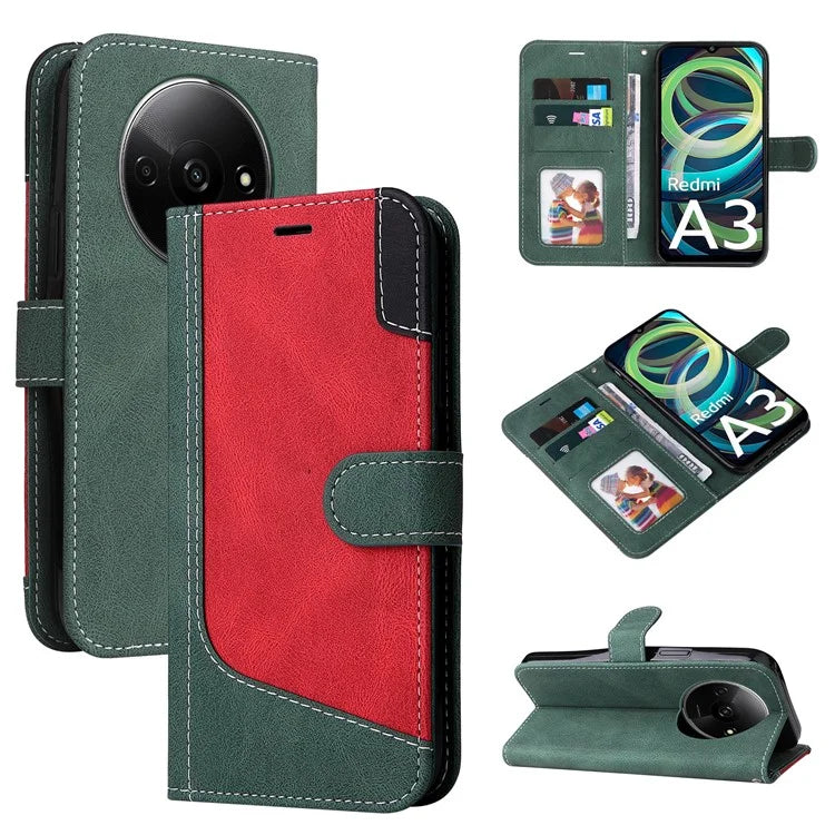 For Xiaomi Redmi A3 Case PU Leather Three-color Splicing Folio Protective Cover