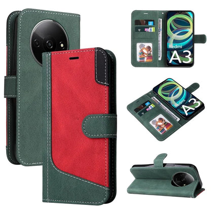 For Xiaomi Redmi A3 Case PU Leather Three-color Splicing Folio Protective Cover