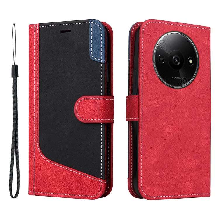 For Xiaomi Redmi A3 Case PU Leather Three-color Splicing Folio Protective Cover