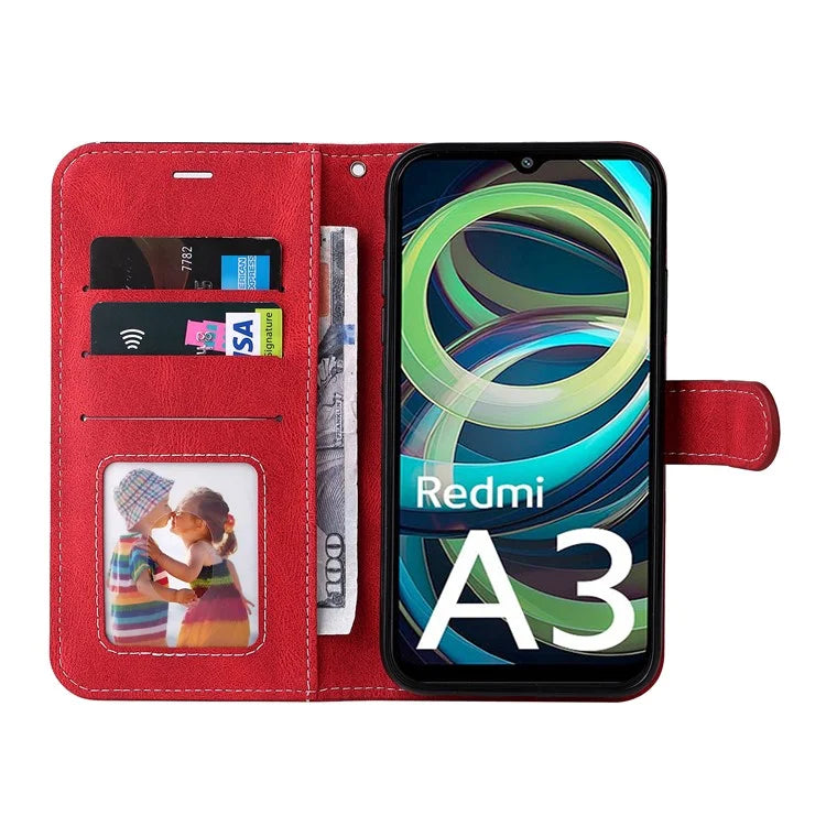 For Xiaomi Redmi A3 Case PU Leather Three-color Splicing Folio Protective Cover