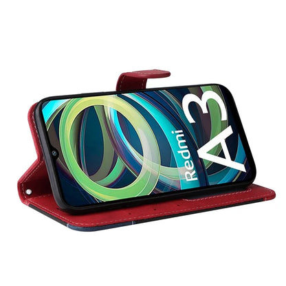 For Xiaomi Redmi A3 Case PU Leather Three-color Splicing Folio Protective Cover