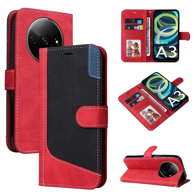 For Xiaomi Redmi A3 Case PU Leather Three-color Splicing Folio Protective Cover