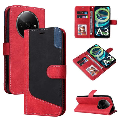 For Xiaomi Redmi A3 Case PU Leather Three-color Splicing Folio Protective Cover