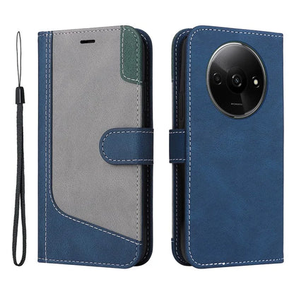 For Xiaomi Redmi A3 Case PU Leather Three-color Splicing Folio Protective Cover