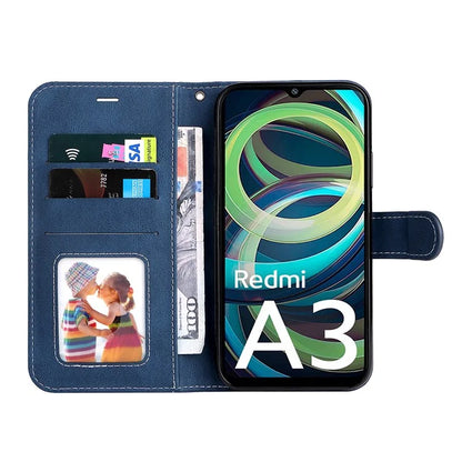 For Xiaomi Redmi A3 Case PU Leather Three-color Splicing Folio Protective Cover