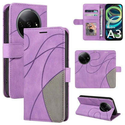 KT Leather Series-1 For Xiaomi Redmi A3 Case Color Splicing Imprinted Lines Phone Shell