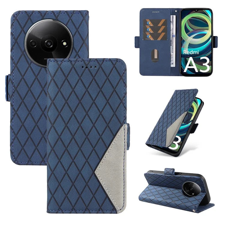 For Xiaomi Redmi A3 Magnetic Case Rhombus Pattern Leather Wallet Phone Cover