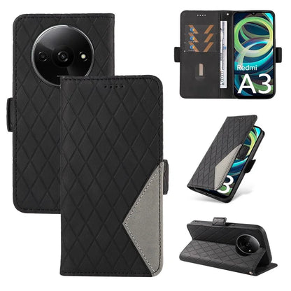 For Xiaomi Redmi A3 Magnetic Case Rhombus Pattern Leather Wallet Phone Cover