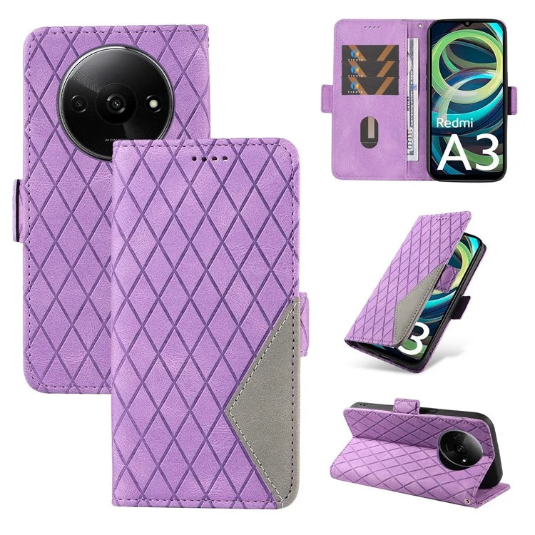 For Xiaomi Redmi A3 Magnetic Case Rhombus Pattern Leather Wallet Phone Cover