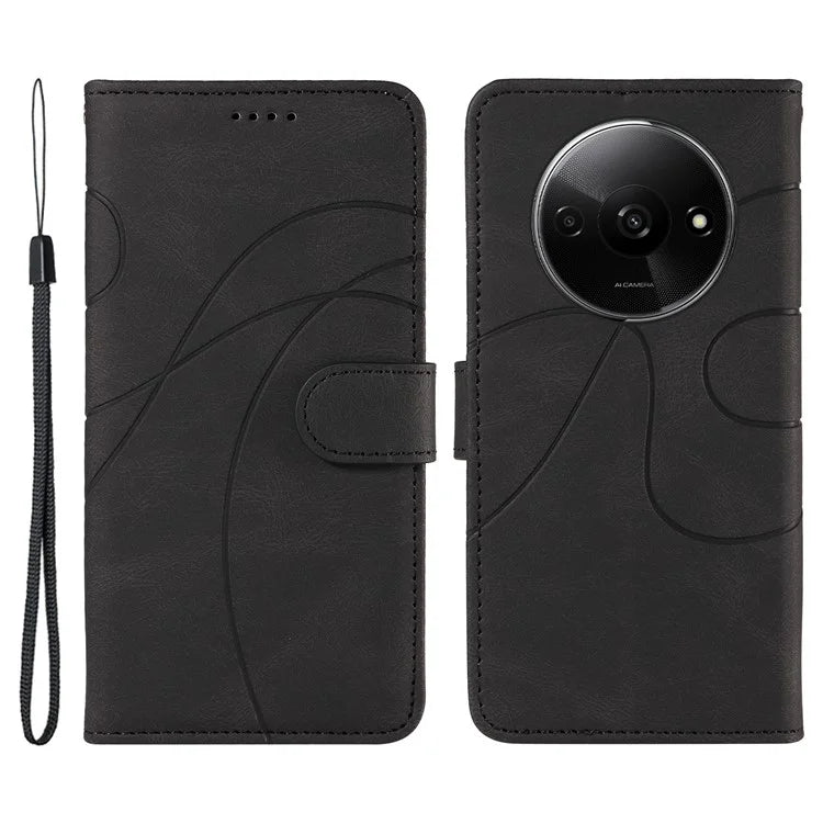 For Xiaomi Redmi A3 Phone Case Imprinted Curved Line Leather Flip Cover