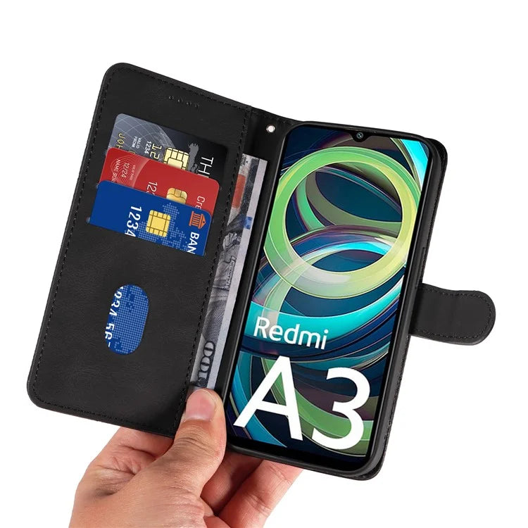 For Xiaomi Redmi A3 Phone Case Imprinted Curved Line Leather Flip Cover
