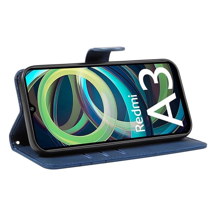 For Xiaomi Redmi A3 Phone Case Imprinted Curved Line Leather Flip Cover