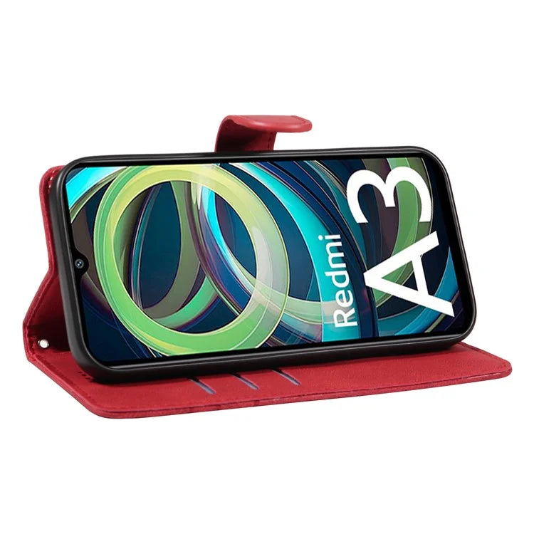 For Xiaomi Redmi A3 Phone Case Imprinted Curved Line Leather Flip Cover