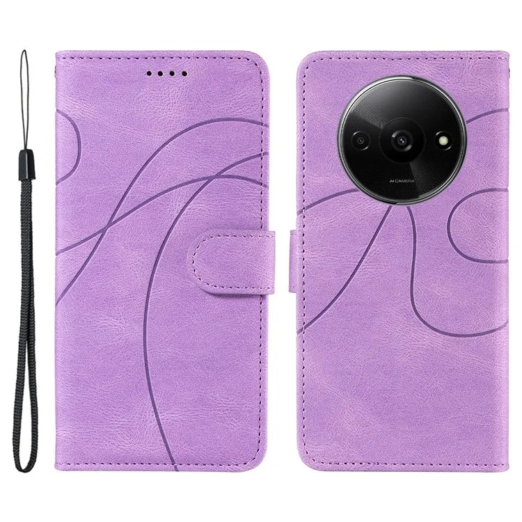 For Xiaomi Redmi A3 Phone Case Imprinted Curved Line Leather Flip Cover
