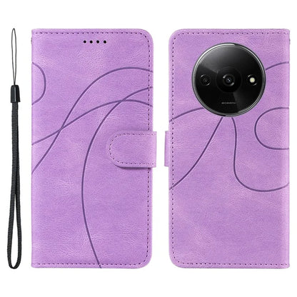 For Xiaomi Redmi A3 Phone Case Imprinted Curved Line Leather Flip Cover